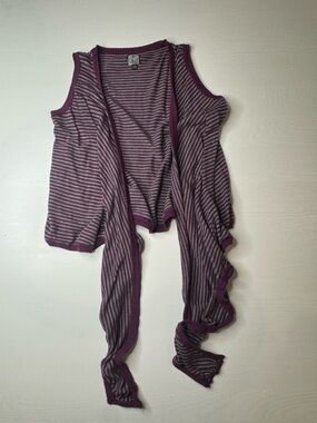 Volcom Striped Purple & Gray Open-Front Sleeveless Cardigan